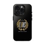 2434529713342895119_4096.jpeg Alonso 400 Race Starts Phone Case – Black & Gold F1 Cover