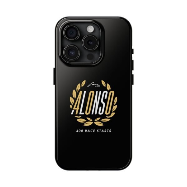 2434529713342895119_4096.jpeg Alonso 400 Race Starts Phone Case – Black & Gold F1 Cover
