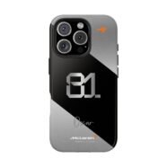 Oscar Piastri F1 2025 Chrome Finish Phone Case with OP81 design, premium protective cover