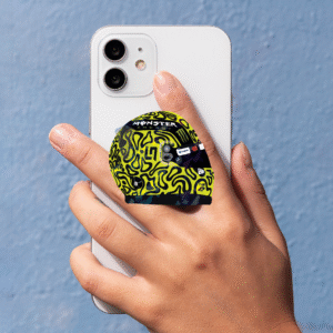 Lando Norris helmet-shaped phone grip in Papaya color, Formula 1 McLaren accessory