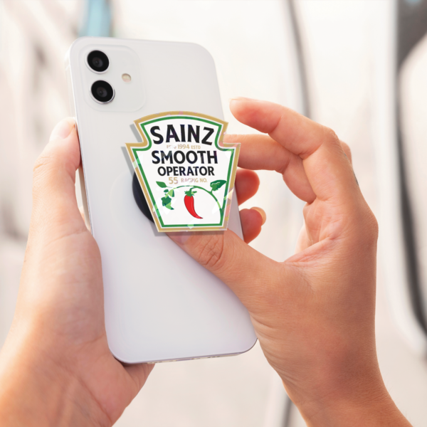 Mockup-Custom Shape Acrylic Phone Grip (1) Carlos Sainz Heinz chilli phone grip