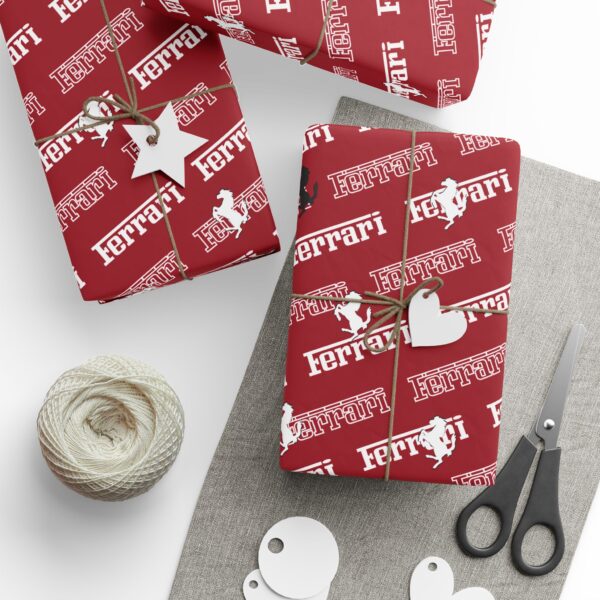 Free Ferrari F1 gift wrap design featuring Charles Leclerc and Lewis Hamilton