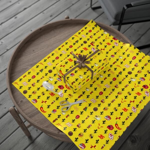 Context 2 Free Ferrari F1 gift wrap design featuring Charles Leclerc and Lewis Hamilton