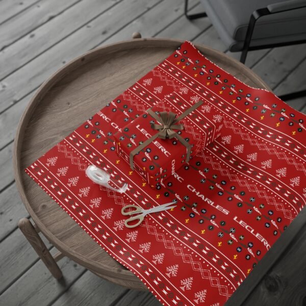 Context 2 (6) Free Ugly Sweater Ferrari F1 gift wrap design featuring Charles Leclerc and Lewis Hamilton