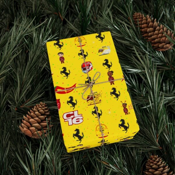 Context 3 Free Ferrari F1 gift wrap design featuring Charles Leclerc and Lewis Hamilton