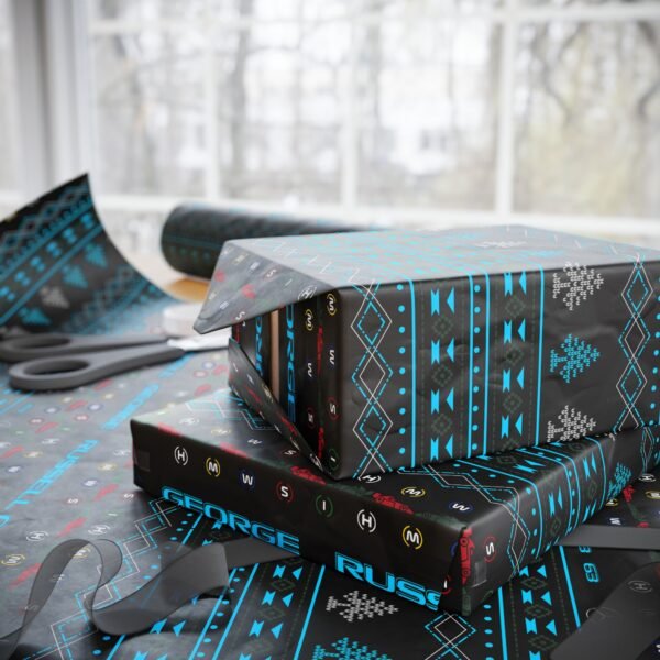 Context 4 (4) Printable Formula 1 gift wrapping paper with holiday ugly sweater design