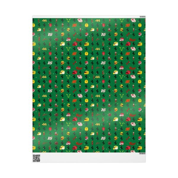 Front (94) Free Ferrari F1 gift wrap design featuring Charles Leclerc and Lewis Hamilton