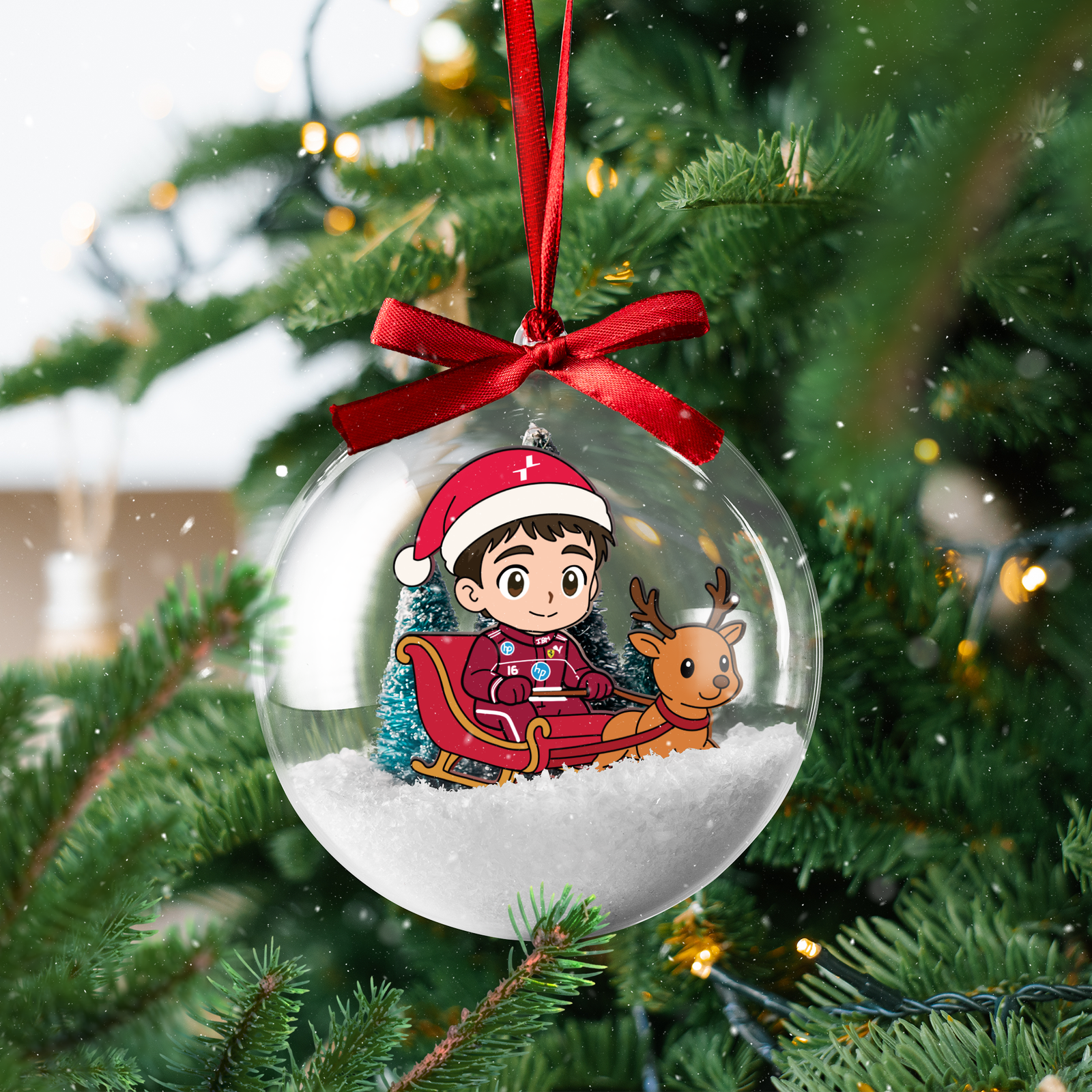 Mockup Clear Plastic Christmas Bauble (1) Charles Leclerc F1 christmas bauble
