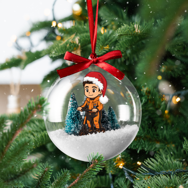 Mockup Clear Plastic Christmas Bauble (1) Lando Norris F1 Christmas Bauble Ornament for McLaren Fans.