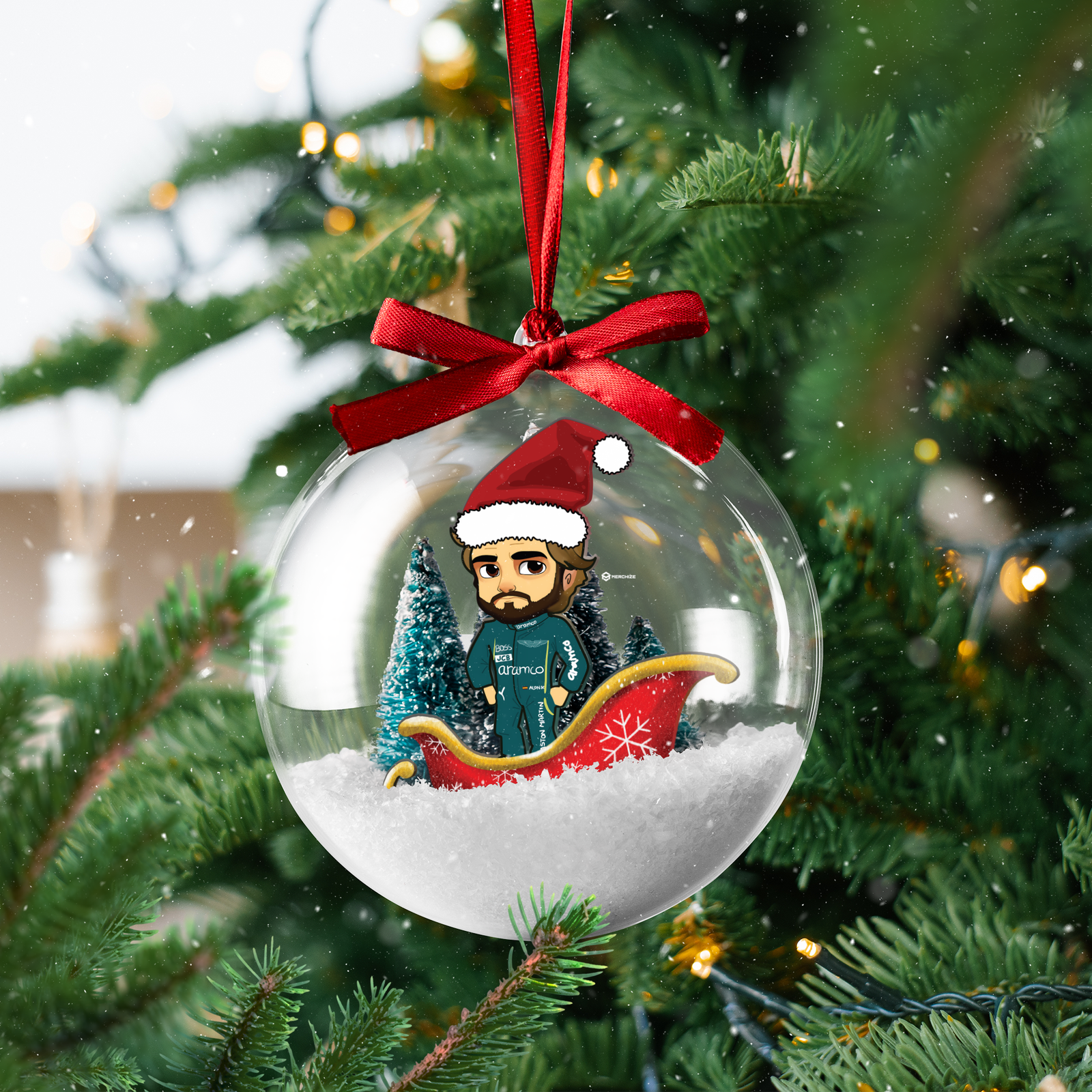 Mockup Clear Plastic Christmas Bauble Fernando Alonso F1 christmas bauble