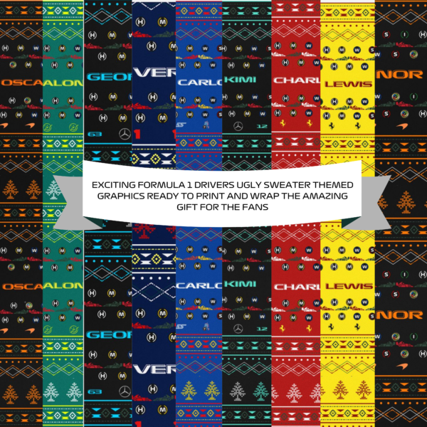 Mockups with Watermark (2) F1 Ugly Sweater Gift Wraps - Ready to Print