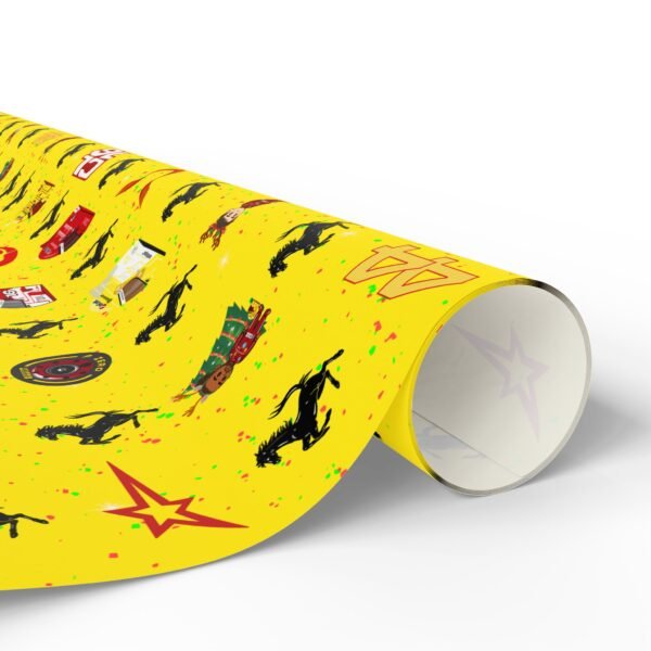 Rolled Free Ferrari F1 gift wrap design featuring Charles Leclerc and Lewis Hamilton