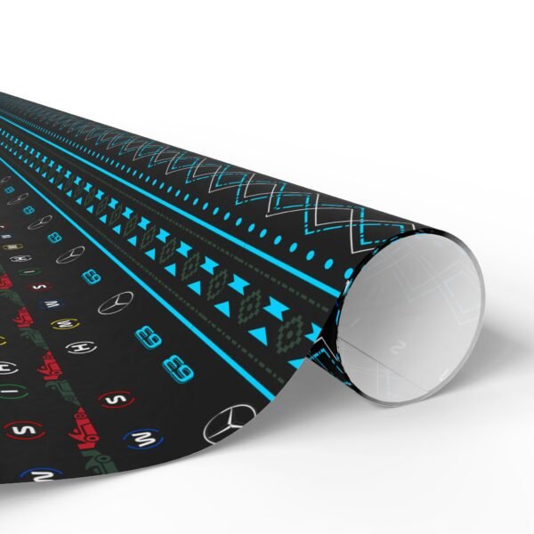 Rolled (7) Printable Formula 1 gift wrapping paper with holiday ugly sweater design