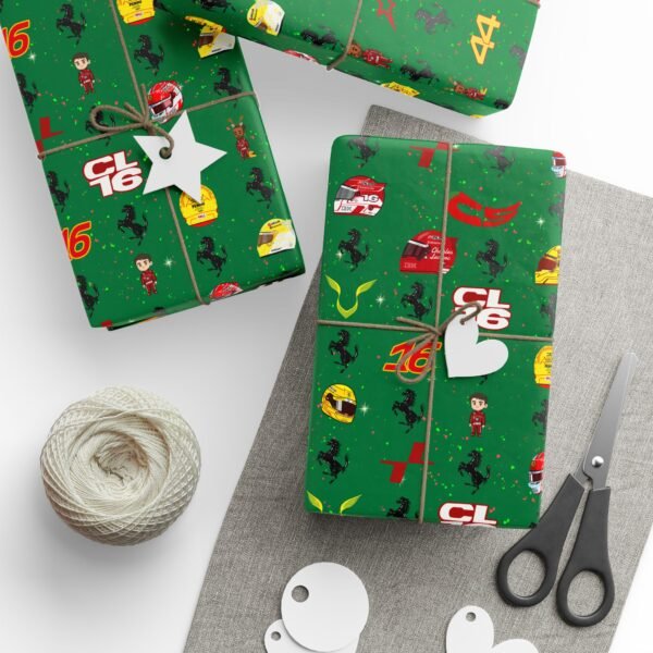 f11 Free Ferrari F1 gift wrap design featuring Charles Leclerc and Lewis Hamilton