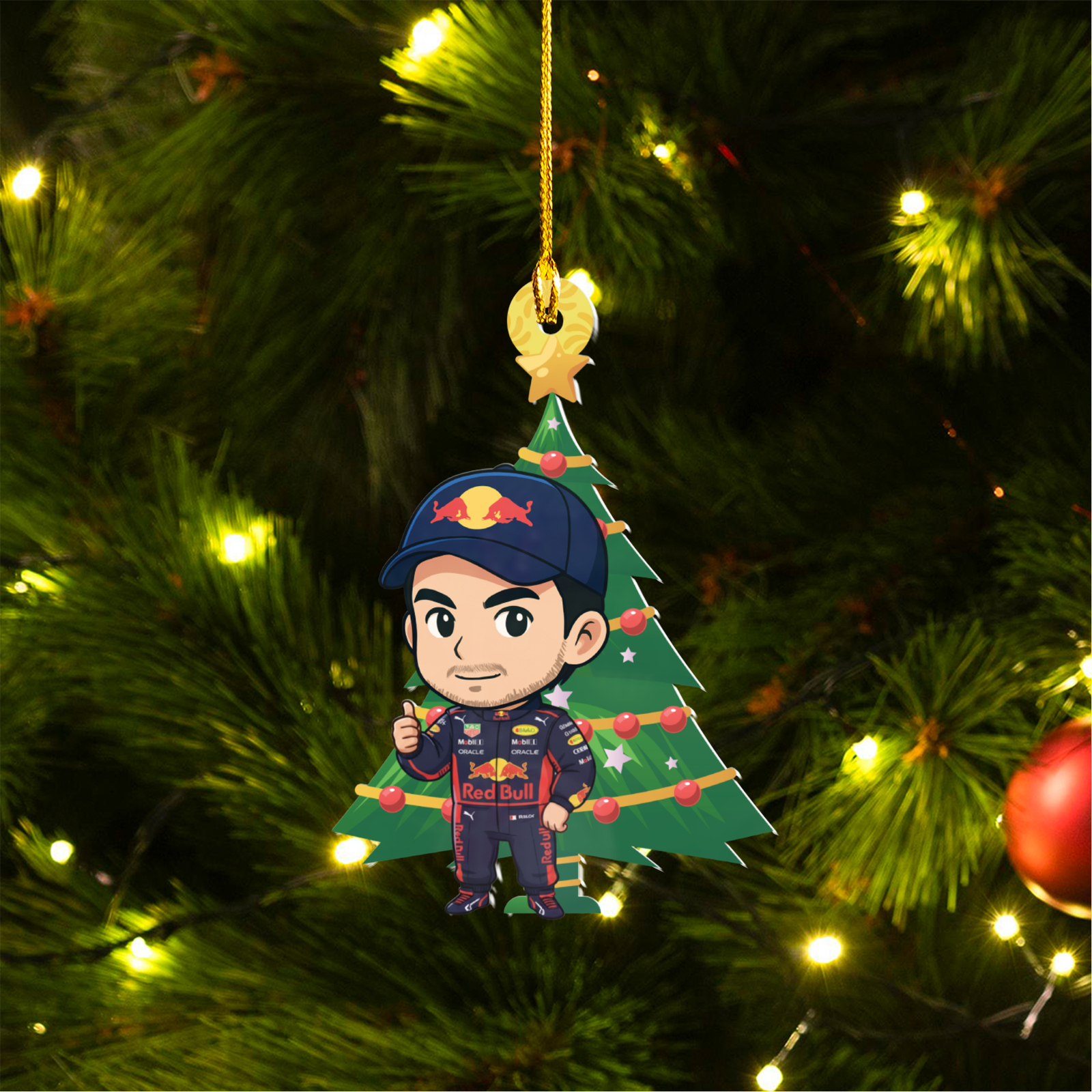 MOCKUP_2 Sided Plastic Custom shaped ornament Original (9) Sergio Perez ''CHECO'' Christmas Acrylic Ornament