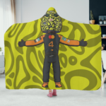 ddb84ef0b04847db8bd70959ae03a418 F1 Hoodie Blanket back view showing mini Norris racing suit illustration