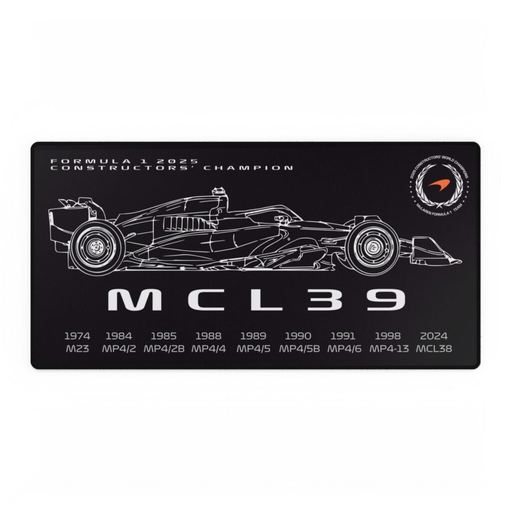 McLaren 2025 Constructors Championship desk mat with MCL39 car
