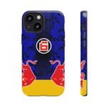 Front and Side, iPhone 13 Mini, Glossy Issac Hadjar F1 Bull Livery 2026 inspired Tough Phone Case