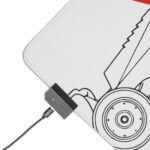 Minimalist white and red SF-26 blueprint desk mat with no branding or sponsor stickers