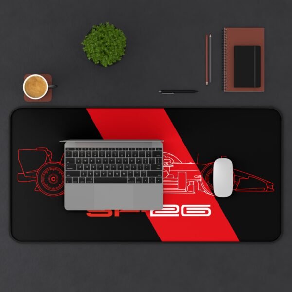 Context 1 Minimalist black and red SF-26 blueprint desk mat with no branding or sponsor stickers