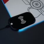 Minimalist white and red SF-26 blueprint desk mat with no branding or sponsor stickers