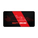 Minimalist black and red SF-26 blueprint desk mat