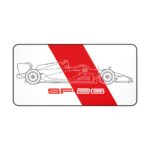 Minimalist white and red SF-26 blueprint desk mat with no branding or sponsor stickers