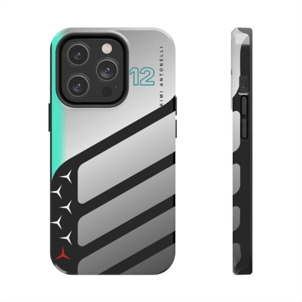 Front and Side, iPhone 14 Pro (1) Kimi Antonelli KA12 Phone Case – 2026 Mercedes F1 Livery Inspired Design