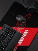 Minimalist black and red SF-26 blueprint desk mat