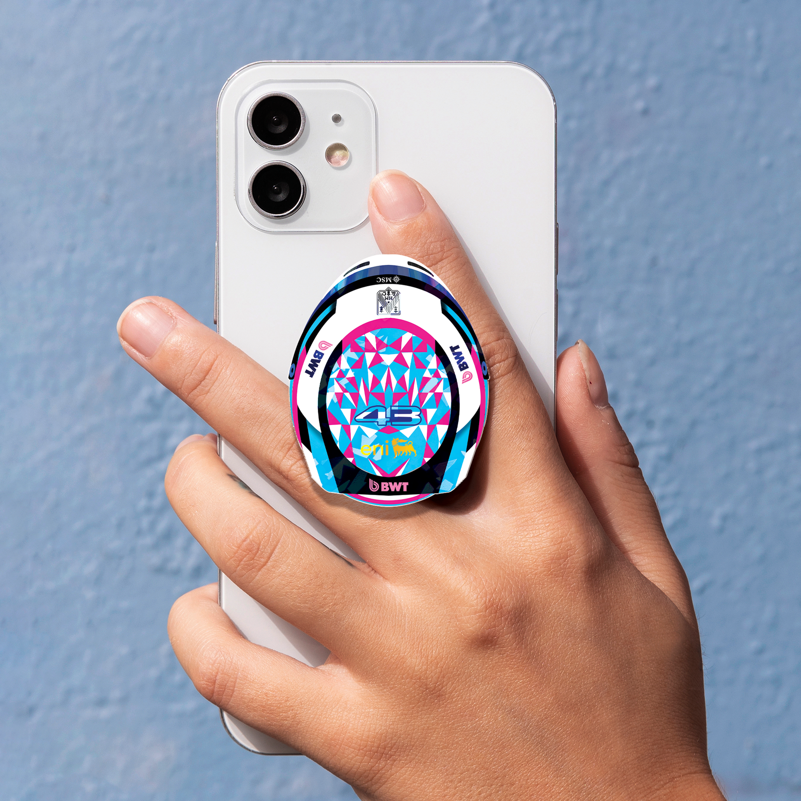 Mockup-Custom Shape Acrylic Phone Grip Franco Colapinto f1 2026 top helmet phone grip