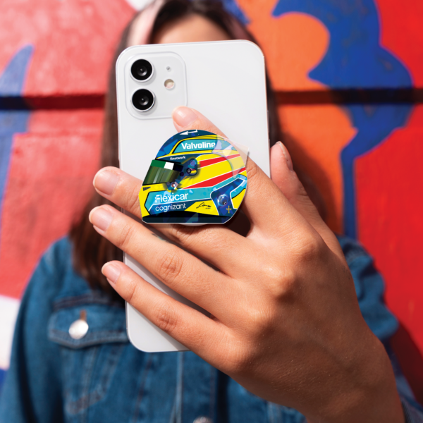 Mockup-Custom Shape Acrylic Phone Grip-Recovered-Recovered Fernando Alonso F1 2026 Helmet Phone Grip