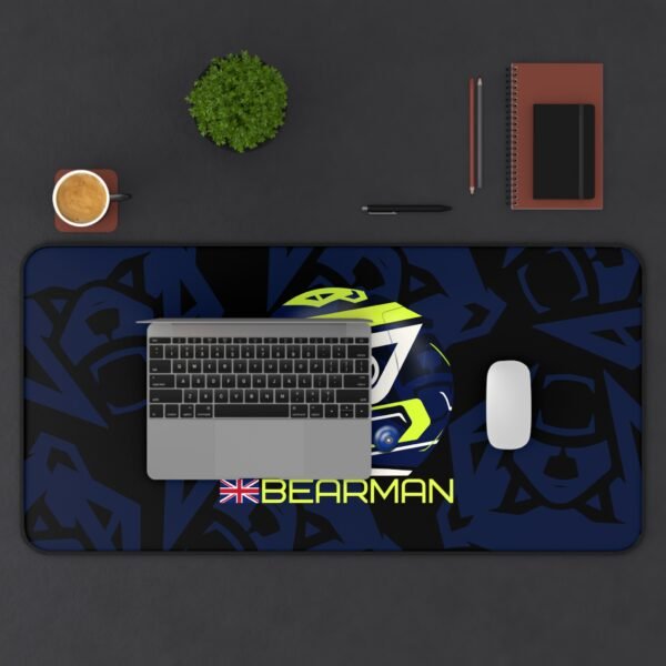 Ollie Bearman F1 2026 Helmet Desk Mat | Premium Racing Pad Ollie Bearman F1 2026 helmet desk mat flat lay and Non slip