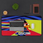 Oscar Piastri F1 2026 helmet desk mat with McLaren Papaya design and non-slip base