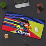 Oscar Piastri F1 2026 helmet desk mat with McLaren Papaya design and non-slip base