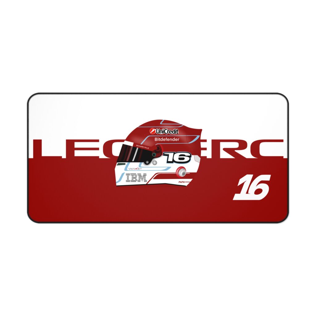 Charles Leclerc 2026 helmet desk mat with Monaco flag design