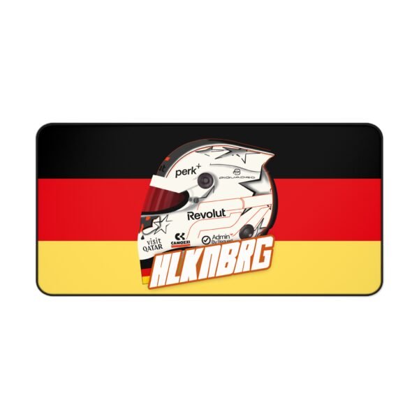 Front, 16_ x 32_ (1) Nico Hulkenberg F1 2026 Helmet Desk Mat | German Flag Formula Racing Mouse Pad