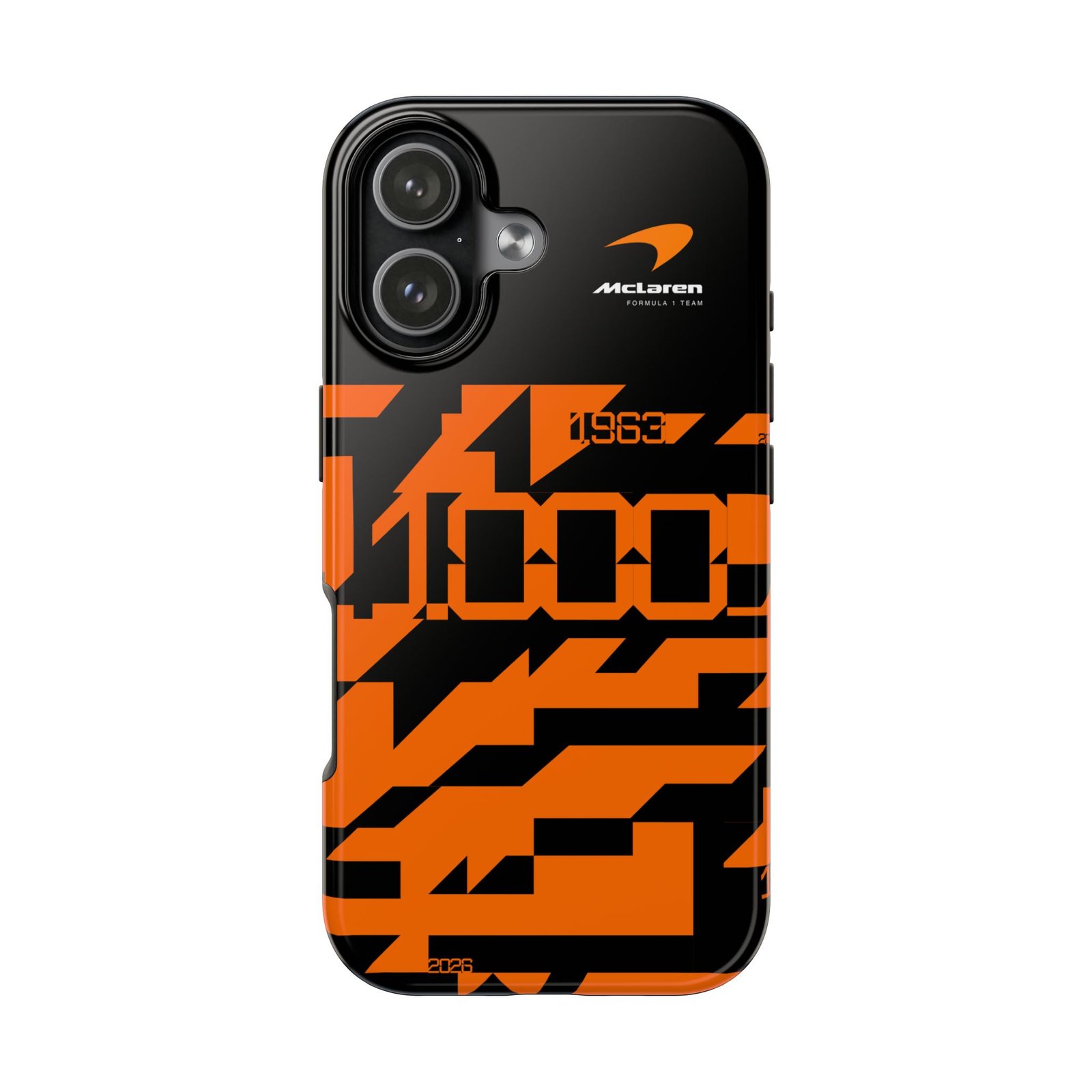 Front, iPhone 17 McLaren F1 Racing Team 1000th GP edition phone case in papaya orange