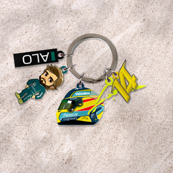 Mockup-2-side DFRTGMulti-Charm Keychain Fernando Alonso F1 2026 5 Charms Keychain