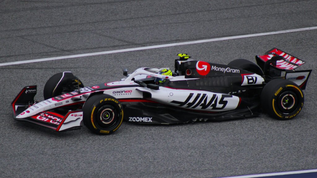Ollie Bearman driving the Haas VF-25 at the 2025 Austrian Grand Prix at Red Bull Ring